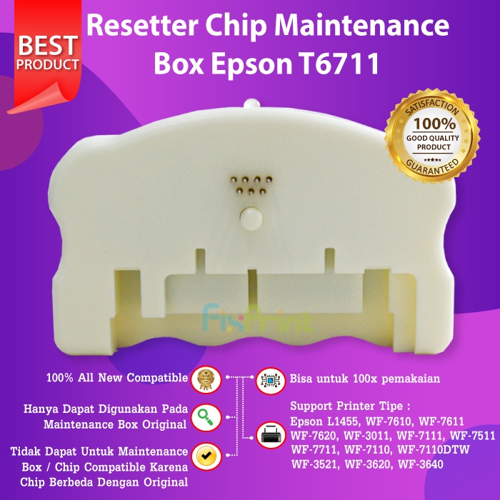 Resetter Original Chip Maintenance Box T6711 T6712 Printer Epson L1455 WF7611 WF7610 WF7711 WF7211