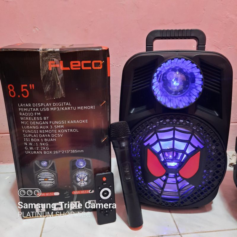 Speaker Bluetooth Fleco Mw-8133 8Inchi Bonus Mic Wireless Dan Remote Super Bass Salon Aktif Portable