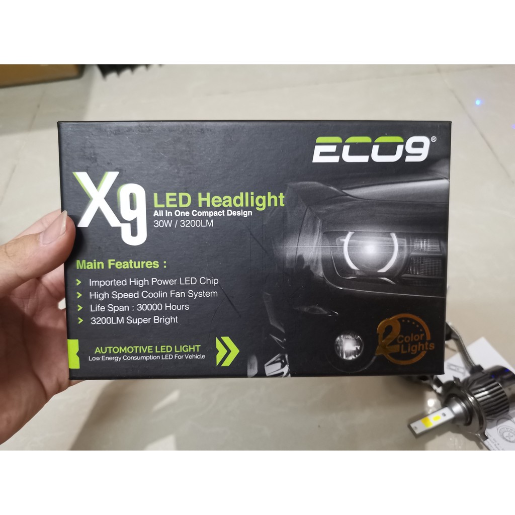 LAMPU MOBIL H4 LED ECO9 X9 3 WARNA HEADLAMP HI LOW GARANSI 3 BULAN