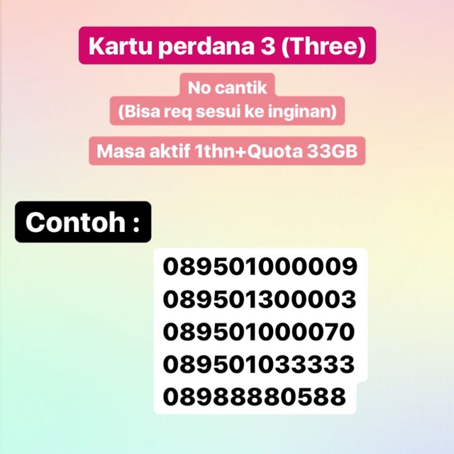 KARTU PERDANA 3 (+kuota 33GB)