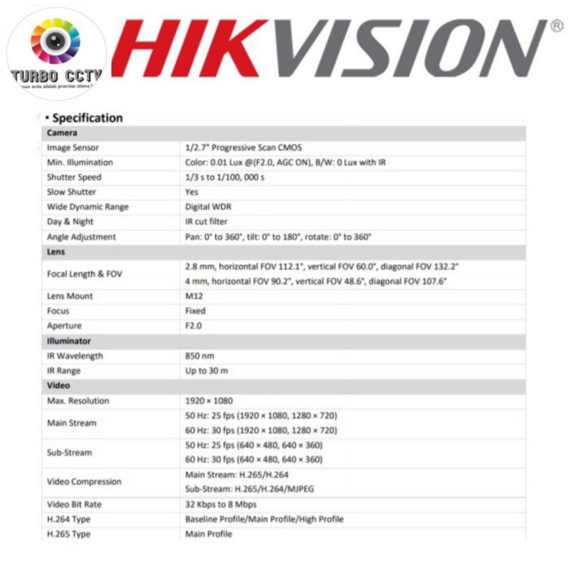 HIKVISION DS-2CD1023GO-IUF - HIKVISION IP CAMERA 2MP AUDIO + MICRO SD