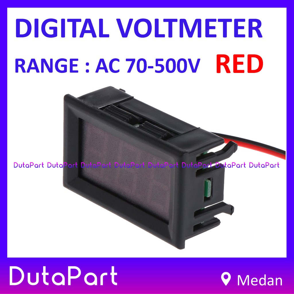 Digital Voltmeter AC 70-500V 0.56&quot; Red 2 Wire With Frame Ukur Volt PLN