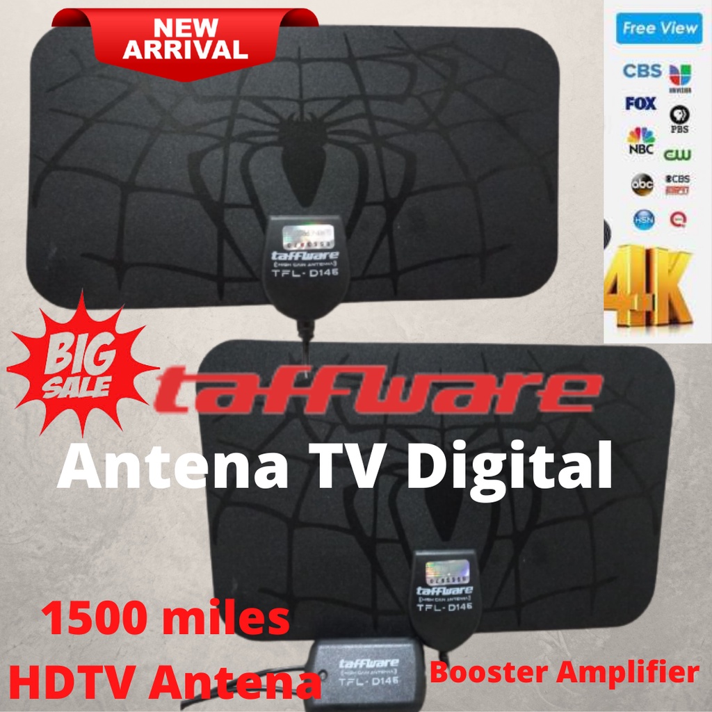 Antena TV Digital Indoor Indor Taffware Led Super Jernih Booster Penguat Sinyal