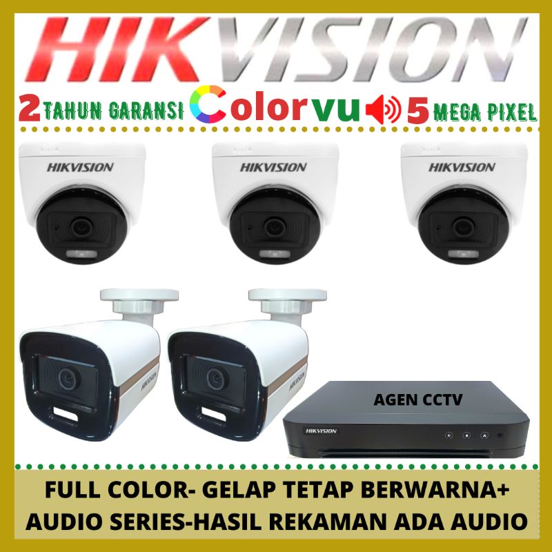 PAKET CCTV HIKVISION COLORVU 5MP 8 CHANNEL 5 KAMERA AUDIO SERIES FULL COLOR