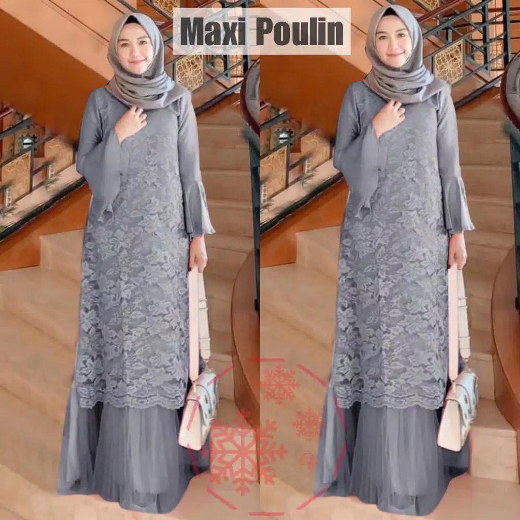 Poulin Baju Gamis Brukat Remaja Dewasa Terbaru Maxi Wanita - Size M L XL XXL Jumbo