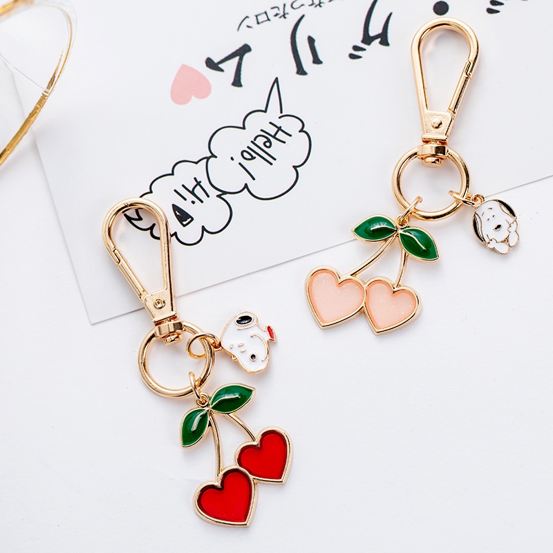 Sweet Girl Heart Metal Red Cherry Cartoon Snoopy Keychain Hand Account Bag Car Pendant