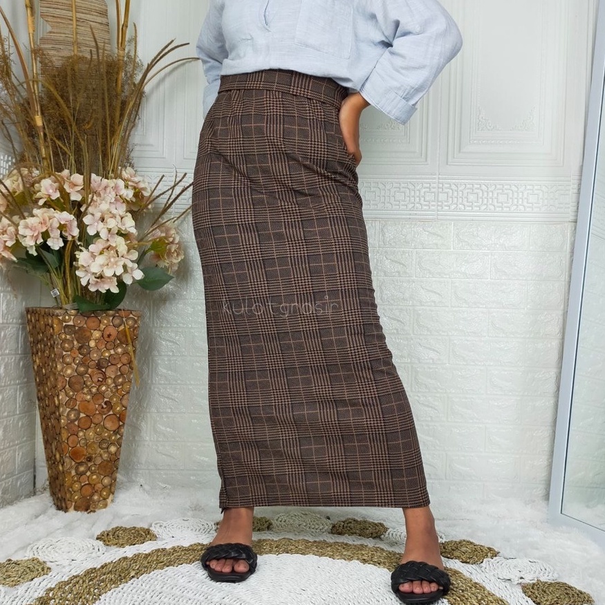 Rok Span Korean Style/Rok Span Panjang Motif Kotak-Kotak/Rok Tartan Panjang