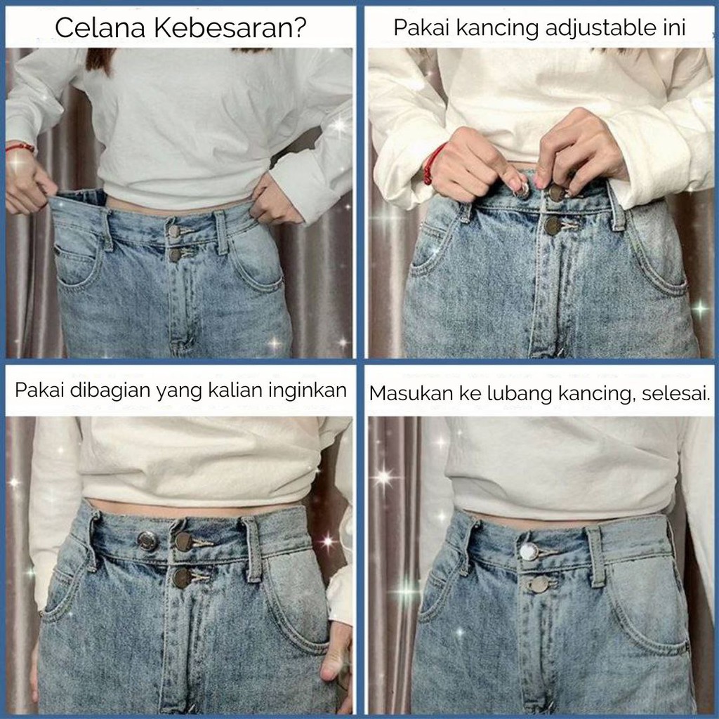 Kancing Celana Jeans Adjustable Unisex Solusi Celana Kebesaran