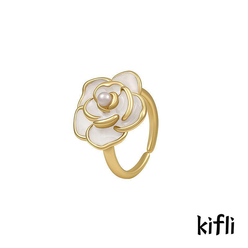 Cincin Model Terbuka Desain Bunga Hias Mutiara Gaya Simple High quality Untuk Wanita (KD)