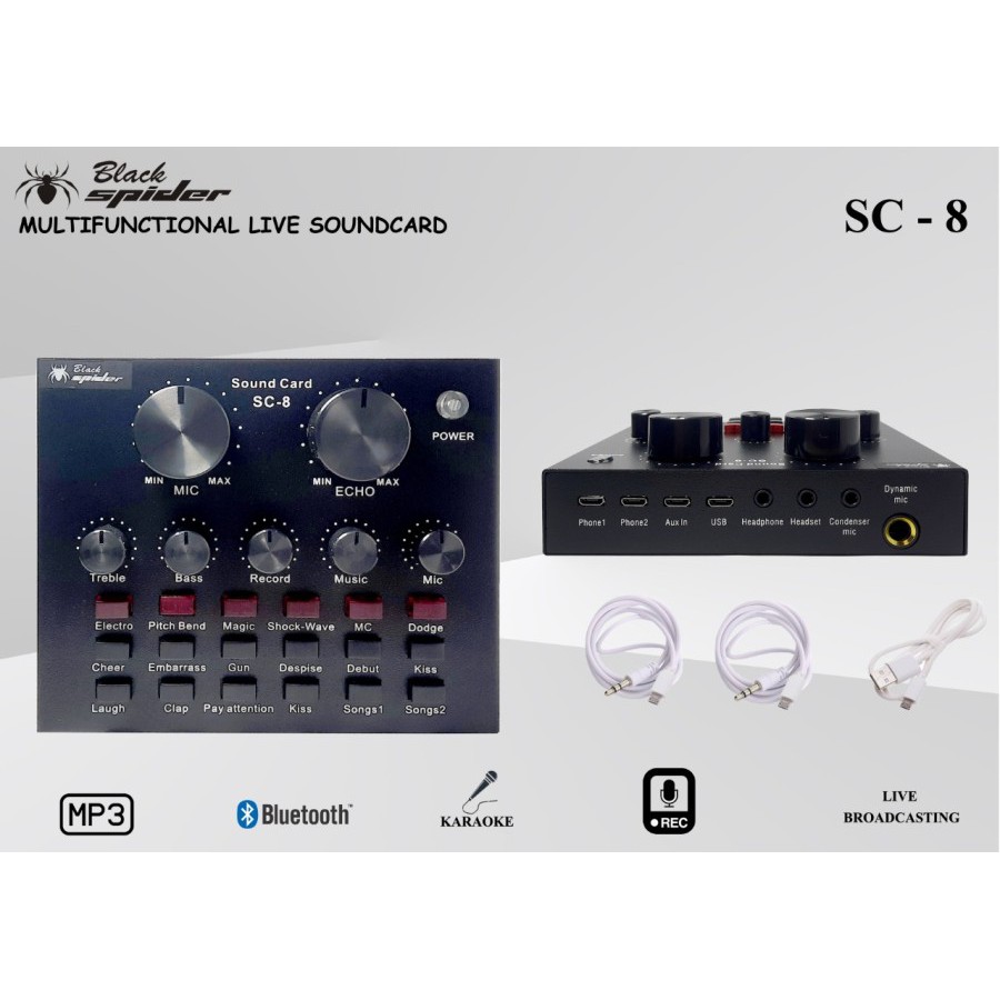 SOUNDCARD BLACK SPIDER SC-8 LIVE STREAMING SOUNDCARD SC8 BLACK SPIDER