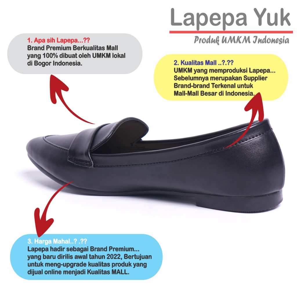 LAPEPA YUK - Sepatu Flat Shoes Wanita TITIAN ALL COLOR Untuk Kerja kantor Spatu Flatshoes Ballerina Cewek Kuliahan Jalan Santai Casual Empuk Nyaman Slop Lancip Warna Black Hitam Putih Selop Premium Original Kekinian Terbaru Shoes ORI Mall Official Store