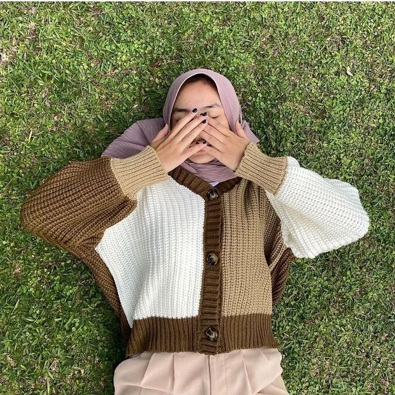 CARDIGAN RAJUT TWIST MIX OVERSIZE OUTWEAR CARDIE KNIT SEMI CROP KOMBINASI WARNA