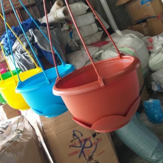 ✰ pot bunga gantung warna warni 21cm +tatakan bawah(fullcolour) - Putih ℗
