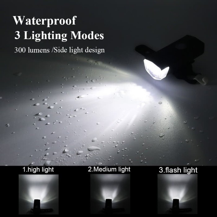 Lampu Depan Sepeda Rechargeable USB 3 Mode LED 300 Lumens Waterproof