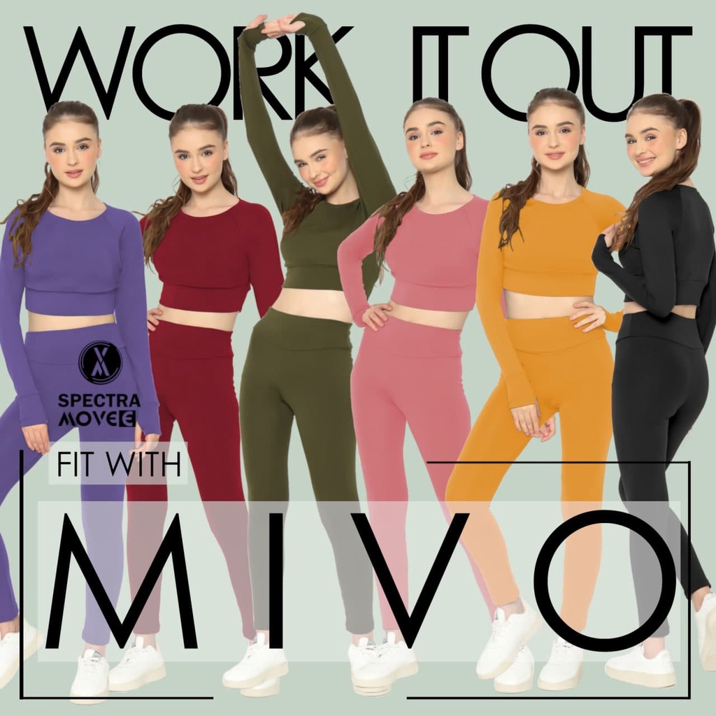 Setelan Senam MIVO SET Baju Olahraga Wanita Tangan Panjang Legging Zumba Aerobik Celana Senam Premiu