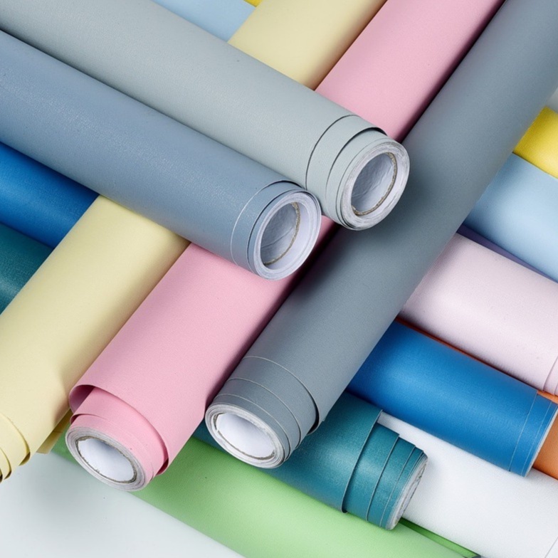 Wallsticker (Wallpaper Sticker) Motif Polos Serat Kain KCT _murah