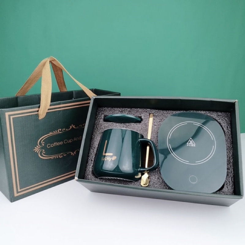 Set Cangkir Dengan Pemanas / set gelas keramik dengan pemanas / hampers mug keramik / Hampers Natal 