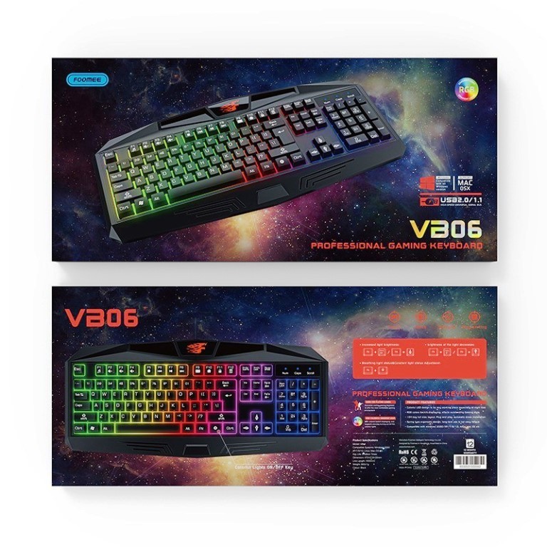 Keyboard Gaming RGB Light FOOMEE VB06 Wired Keyboard RGB Light