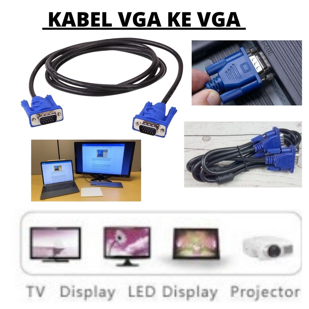 Kabel Komputer Monitor VGA ke VGA Dan Spliter VGA Male ke 2 VGA Female 111158