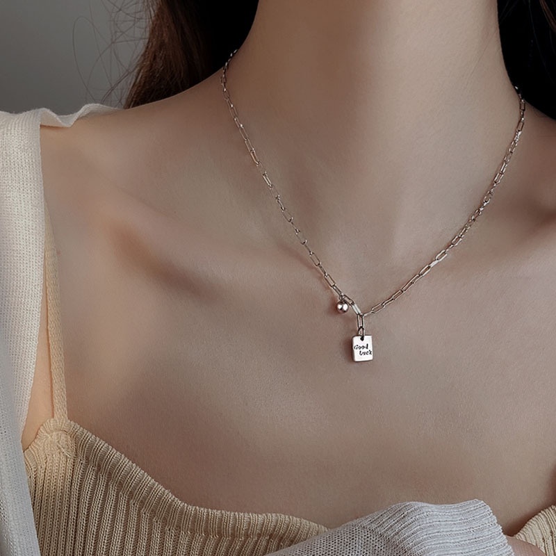 Korean Simple Retro Lucky Square Brand Fashion Personality Light Luxury Niche Ins Hip-hop Necklace Female