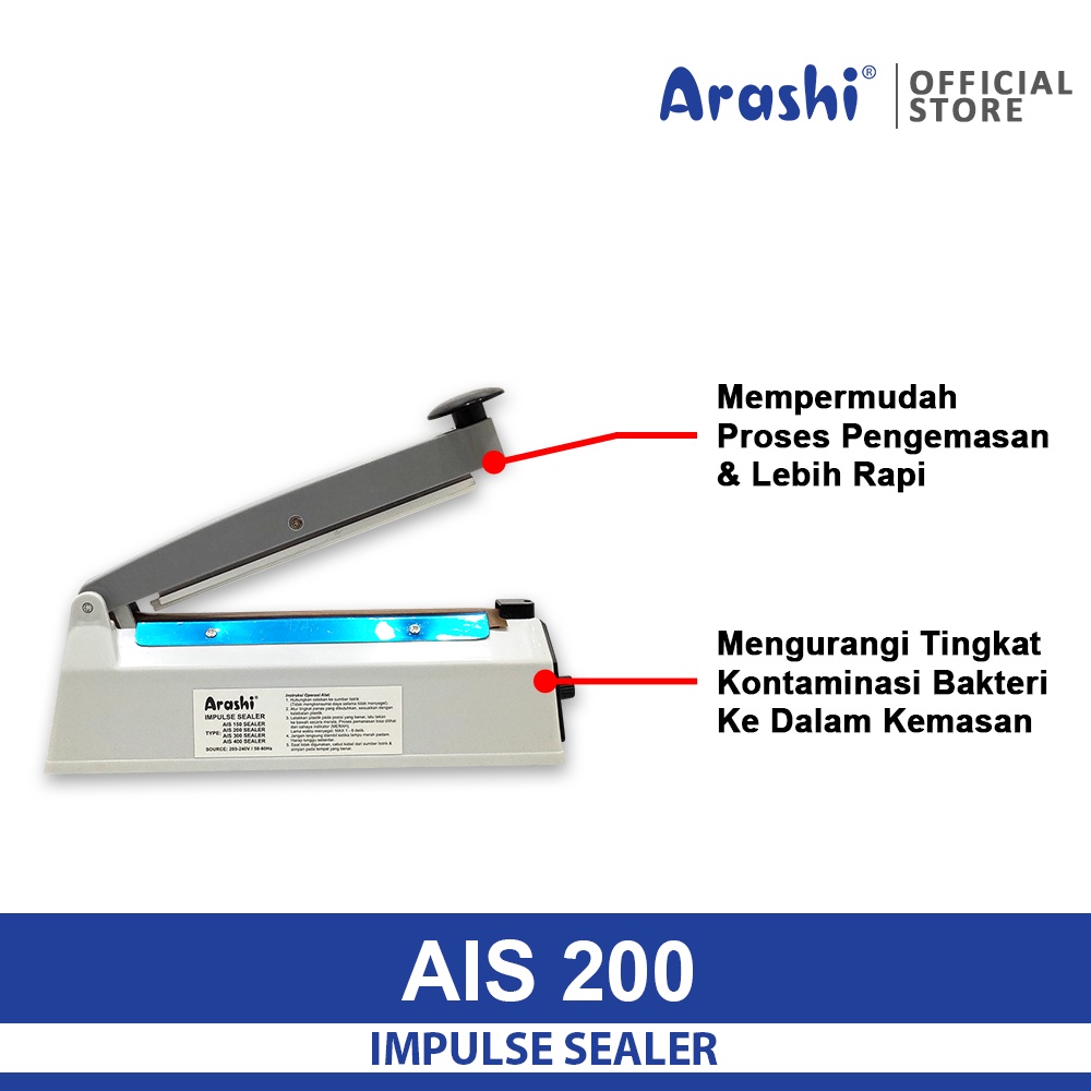 Arashi Hyperlite TIS 202 Impulse Sealer Press Perekat Plastik 20 cm