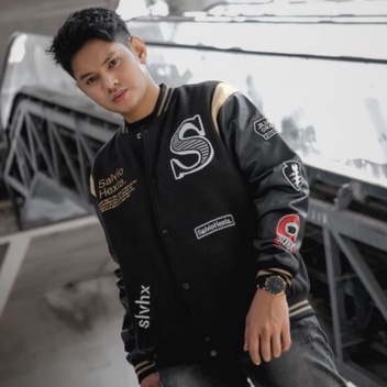 Varsity Jacket Full Bordir Sunmori Salvio Hexia Jaket Varsity Pria Premium HITAM LEATHER Nascar Varsity Baseball Jacket Vintage Jaket varsiti