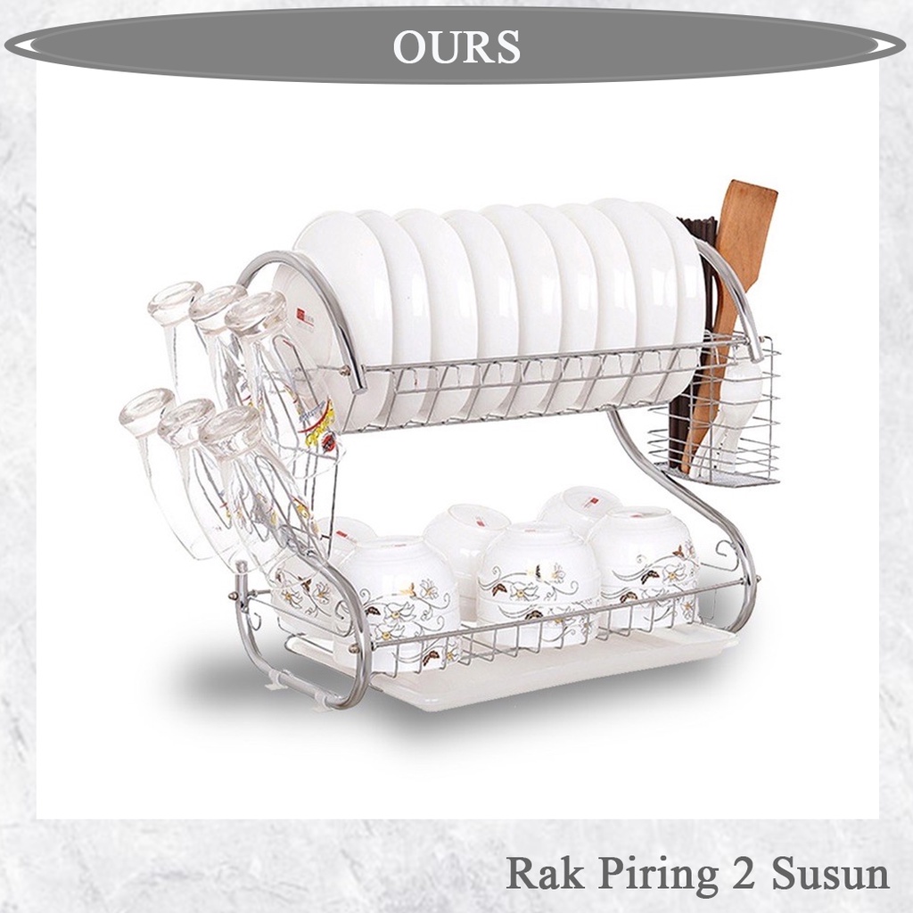 Goto Pira Rak Piring 2 Susun Stainless Chrome Steel Rak Dapur
