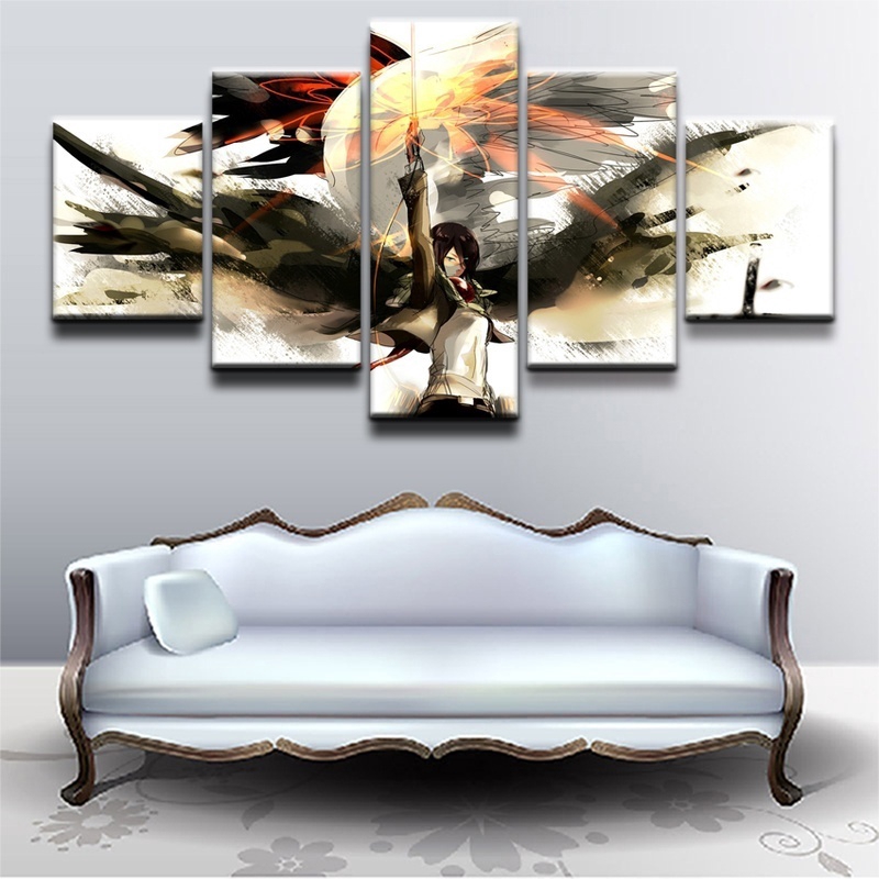 Unframed 5 Panels Mikasa Ackerman Anime Attack On Titan Pictures Modular Canvas Paintings Wall Art H Shopee Indonesia