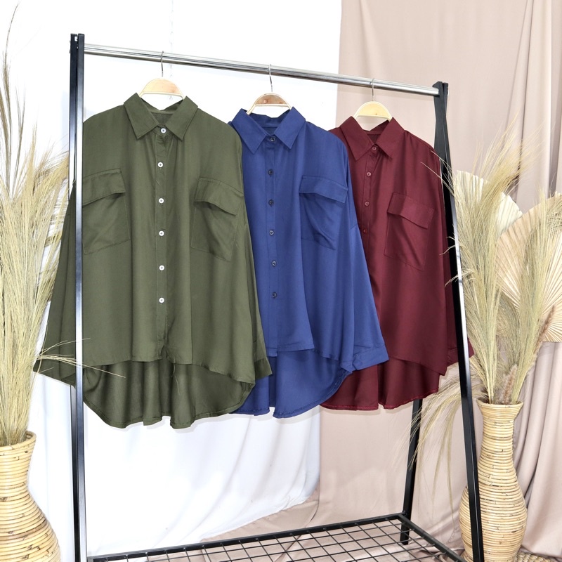 KARA.ID Kemeja  POCKET POLOS Oversize - Kemeja Shirt - Pakaian wanita