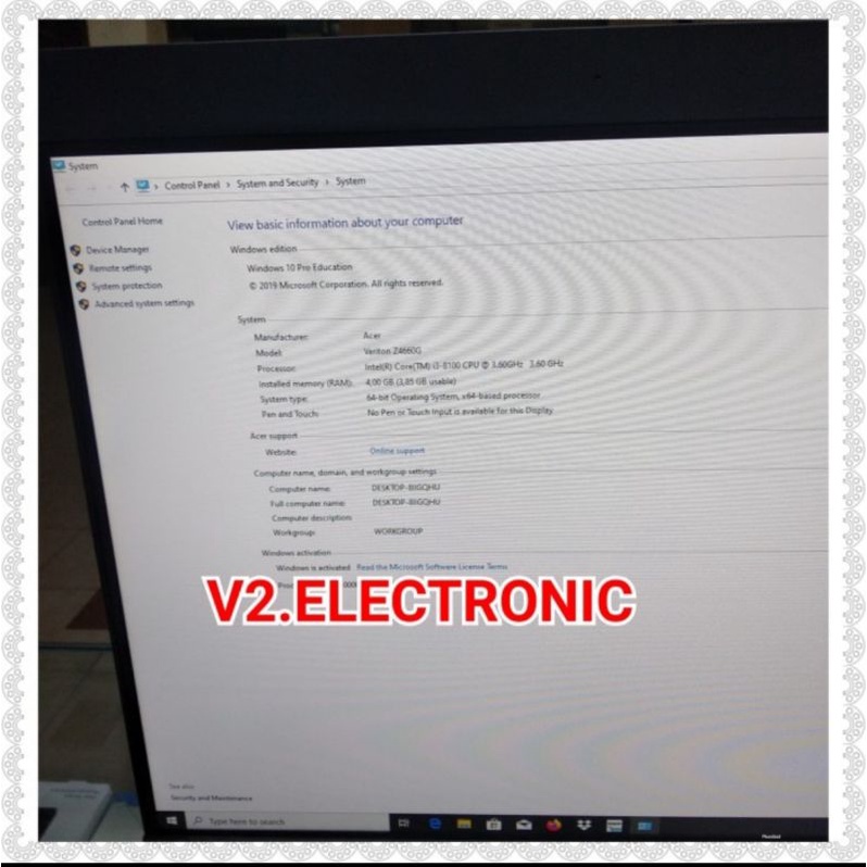 Acer Veriton Z4660G PC AIO All In One Intel Core i3-7100U/8100U | RAM 4GB | HDD 1TB | Windows10