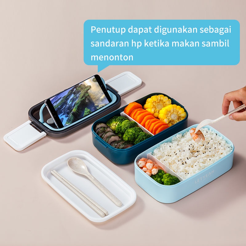 Letyeah &amp; Kaizenliving Lunch box 1600ml kotak makan kotak bekal double-layer kapasitas besar anti bocor / bpa free