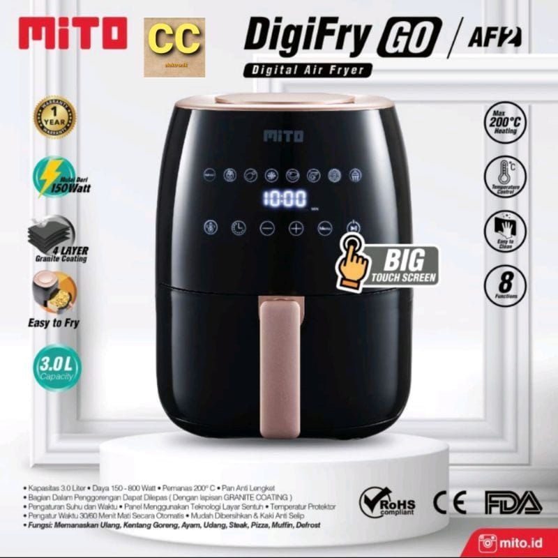 Mito AF2 Air Fryer Digital 3L - Penggoreng Tanpa Minyak