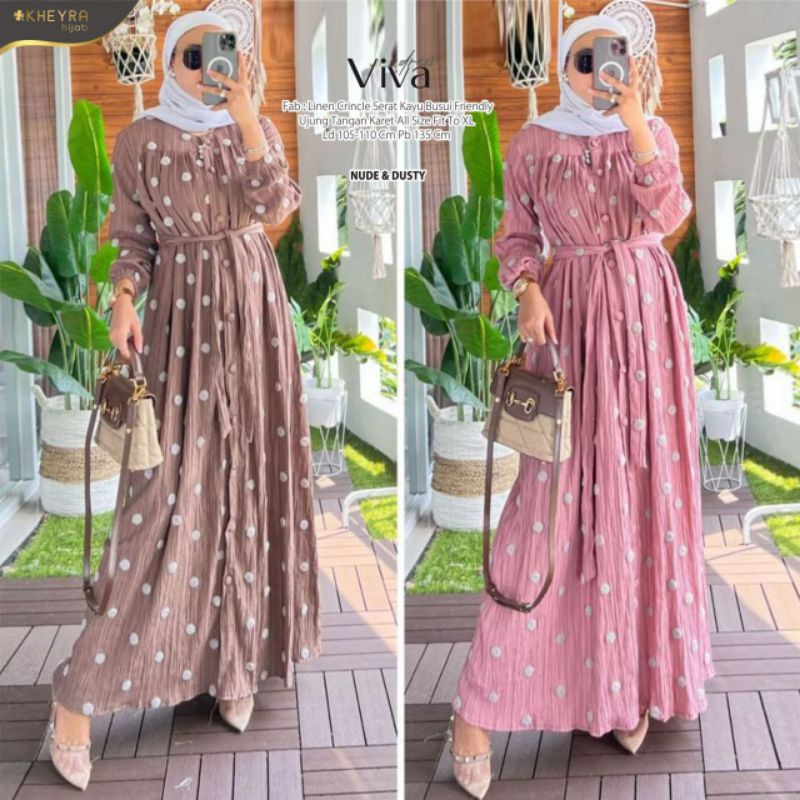 VIVA DRESS BY KHEYRA / GAMIS BUSUI MOTIF POLKA DOT BERBAHAN LINEN CRINCLE SERAT KAYU PREMIUM QUALITY