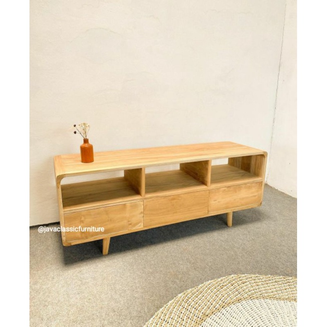 BUFET TV MINIMALIS RETRO CUSTOM KABINET SCANDINAVIAN VINTAGE DRAWER BAHAN MENGGUNAKAN KAYU JATI TPK FINISHING BLEACHING NATURAL FURNITURE JEPARA-1