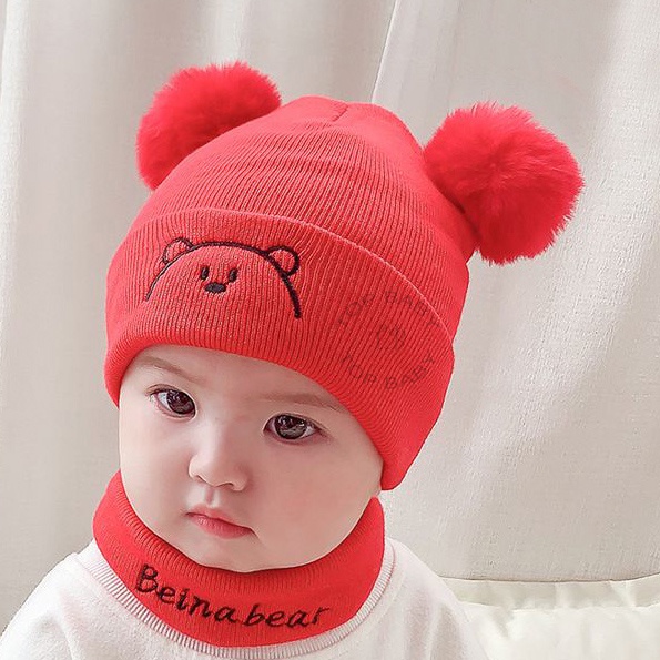 Topi Bayi Rajut PomPom Bear - 4692