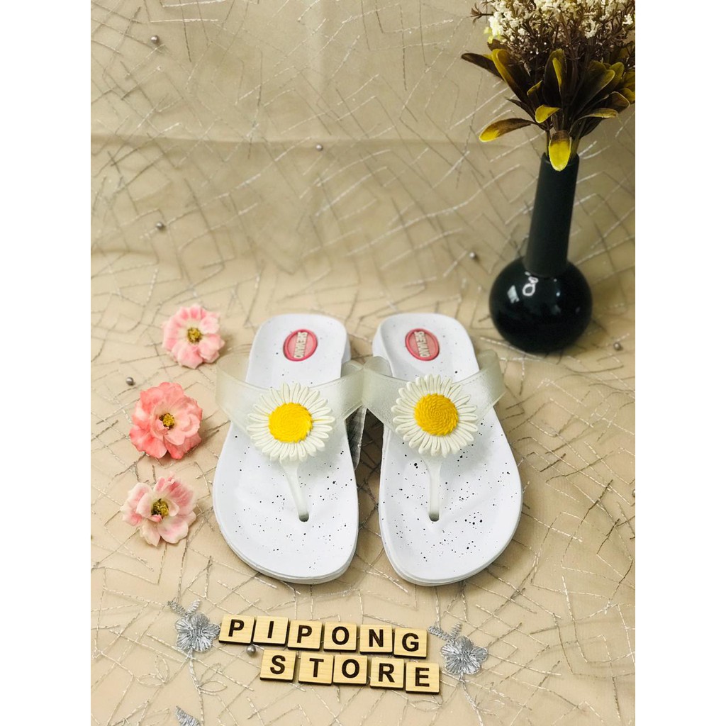 [ BEST SELLER ] Sendal Karet Cewek Bunga Matahari Sendal Jepit Bunga Putih Shevano Klurudo Perempuan