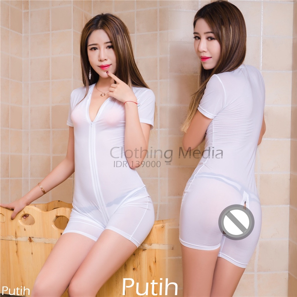Bodysuit Silky Sepaha Jumper Dua Zipper Leotard Lingerie Mini Jumpsuit