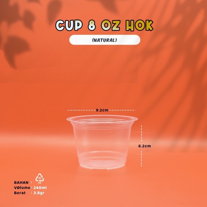 Gelas Cup Plastik 8 OZ HOK - Cup Bening Polos - Cup Minum - Bahan PP