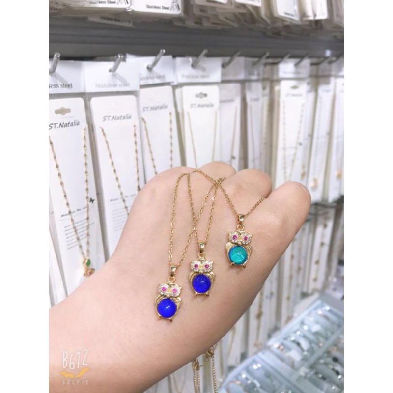 kalung titanium liontin permata biru anti karatan