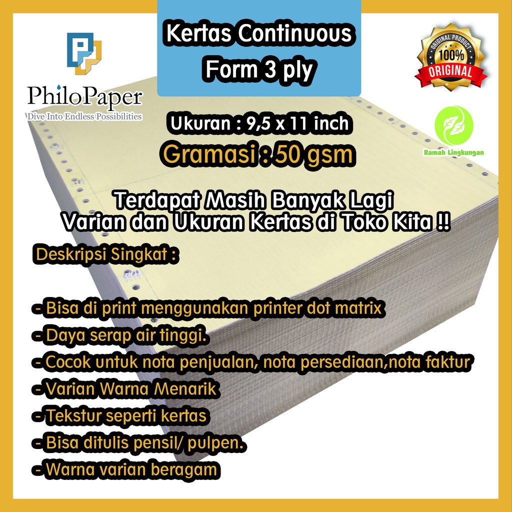 

Kertas Continuous Form 3 ply 9,5 x 11 in
