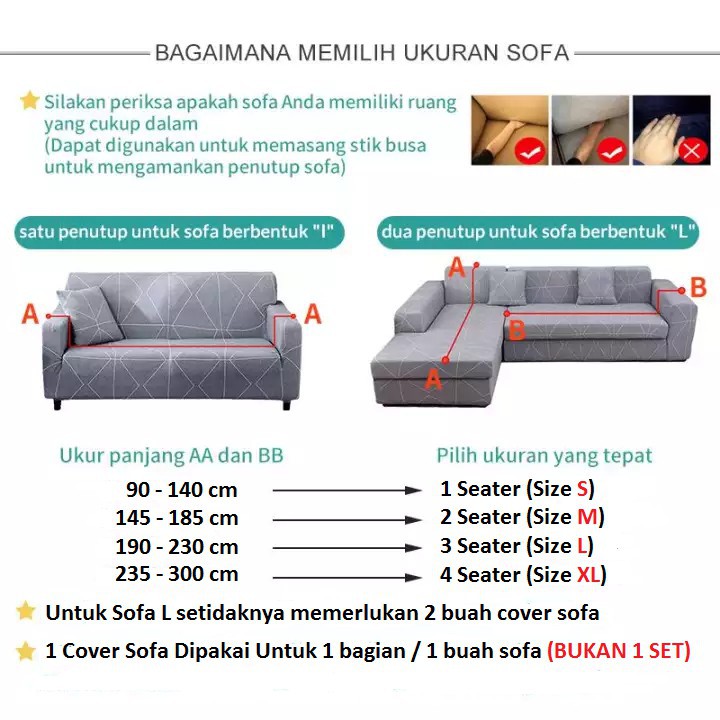 Cover Sofa Bed 1 2 3 Seater Rubik Bahan Elastis Lembut Halus Murah Berkualitas Free Stik + Sarban