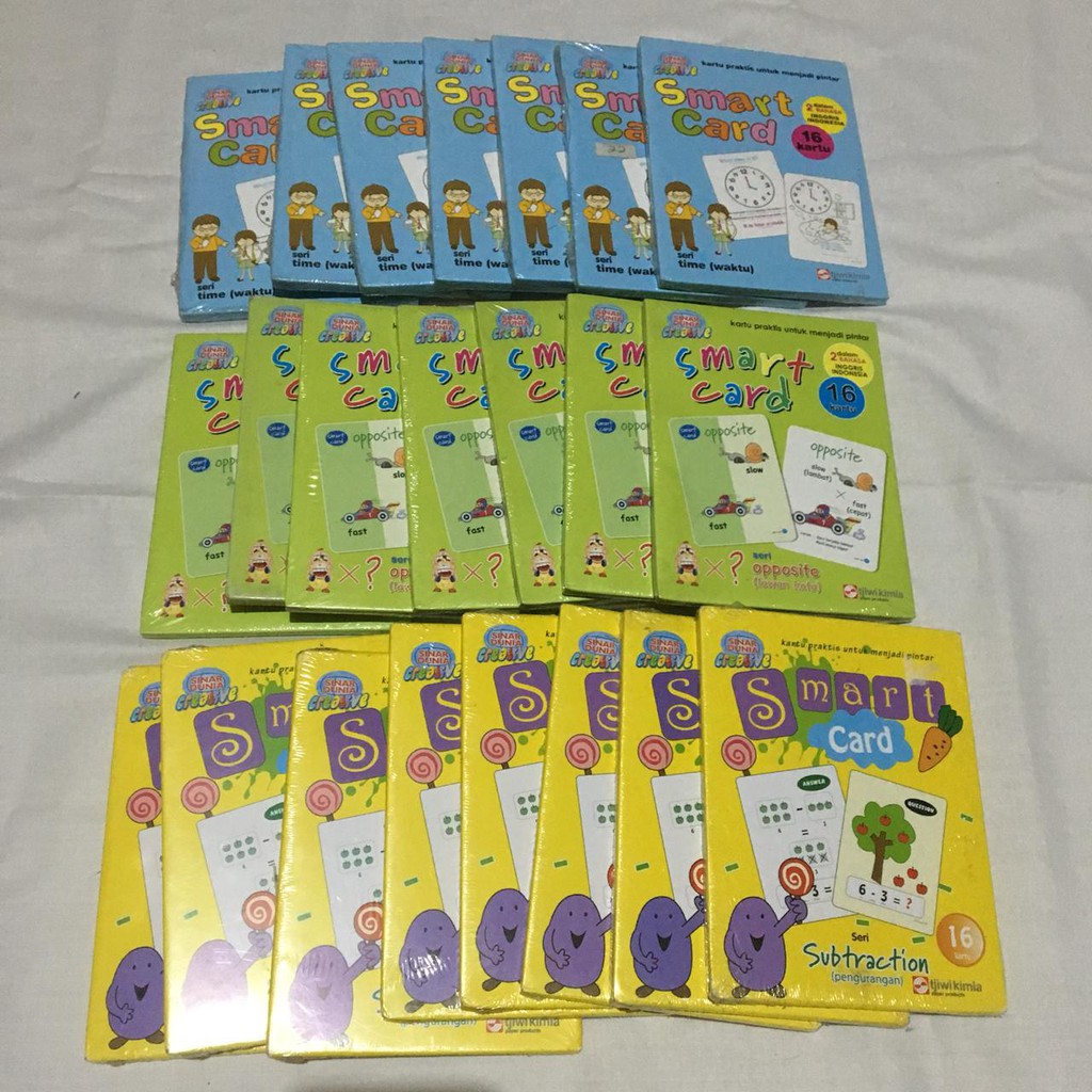 Smart Card / Flash Card Sinar Dunia 16 Kartu ( Lawan Kata , Waktu ,  Pengurangan )