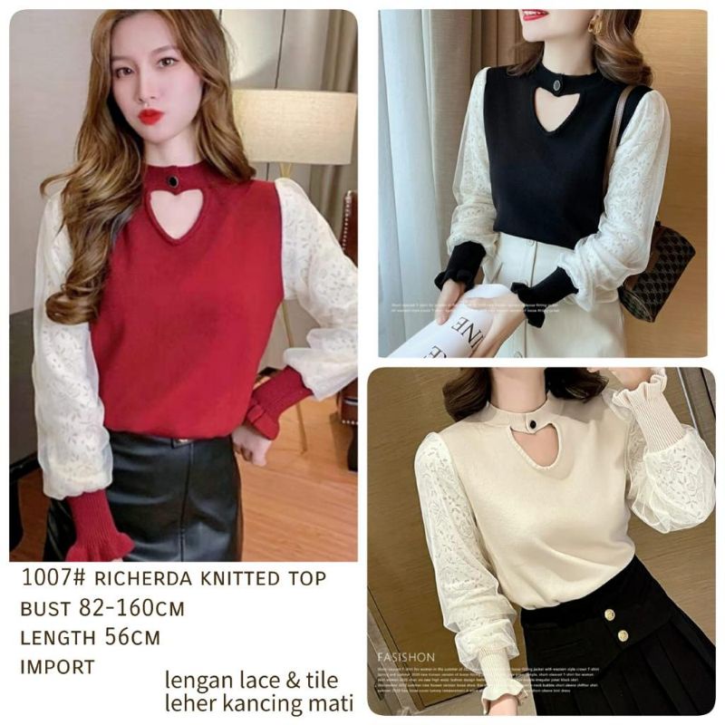 MDLV ~ 1007# Richerda Knitted Top Atasan Rajut Love Lengan Panjang Fashion Import