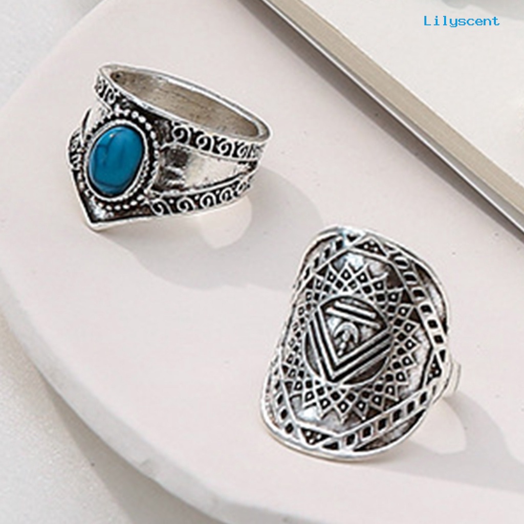 8pcs Cincin Knuckle Desain Daun Aksen Turquoise Imitasi Gaya Bohemian Untuk Unisex