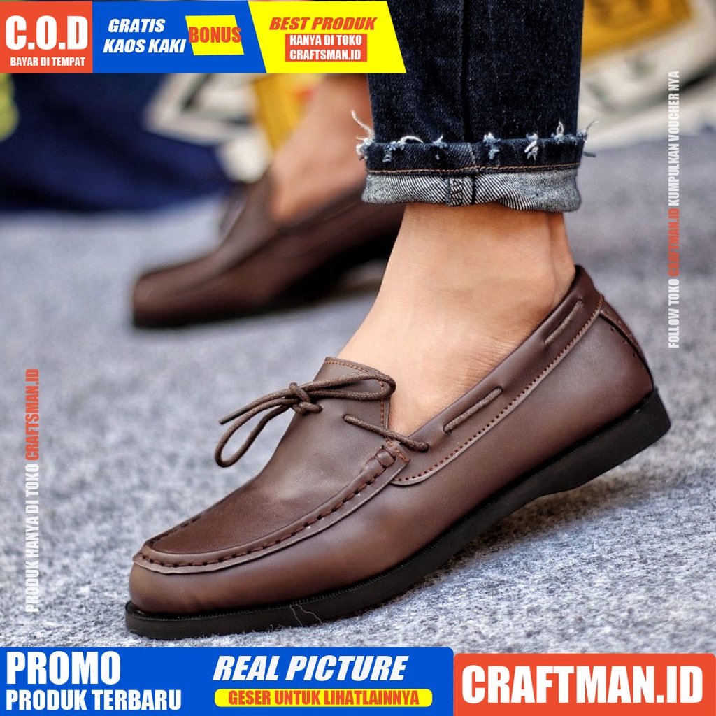 CRAFTS X ELDR Sepatu Slip On Pria Sepatu Pria Casual Sepatu Slip Antislip Slop Kerja Kantor Cowo/Cowok Kulit Pu Sepatu Kerja Pantofel Semi Formal Sepatu Kasual Santai Gaya Keren Kekinian Murah Terlaris