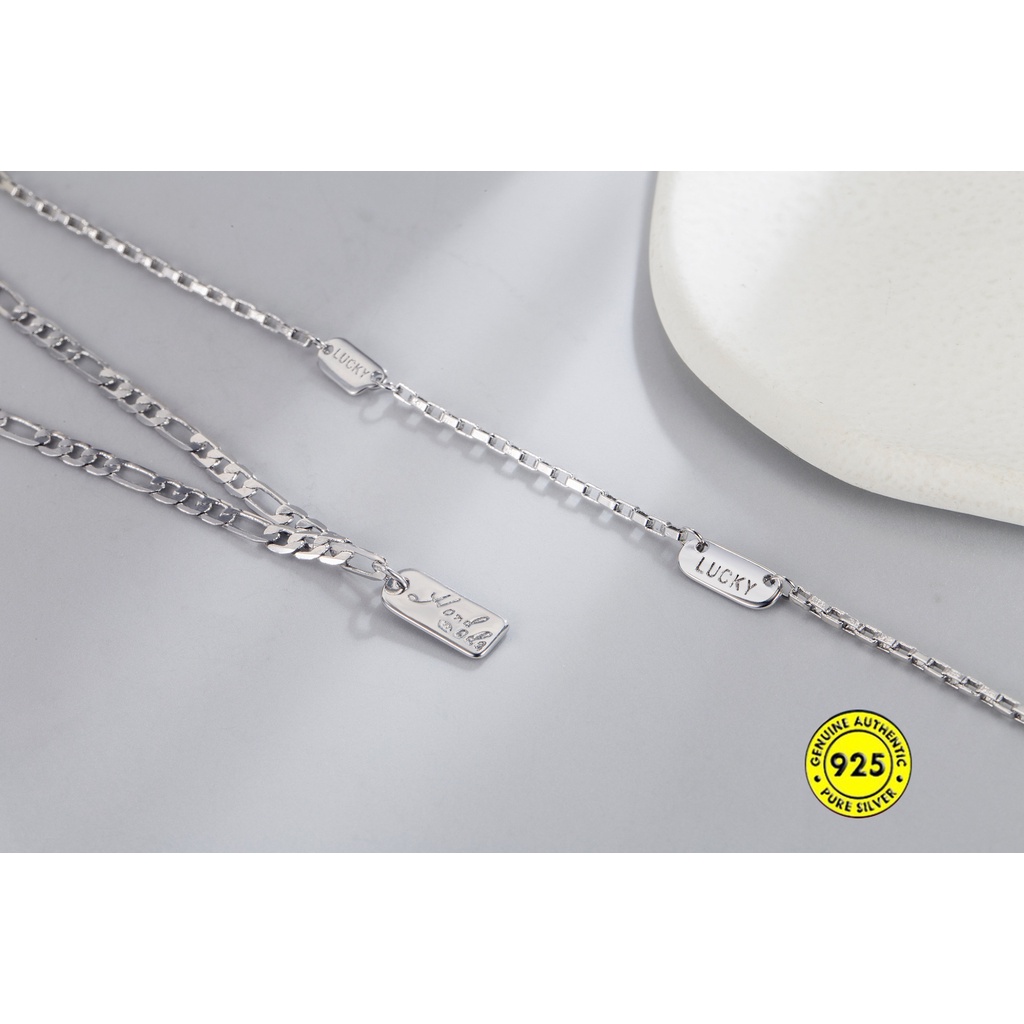 Kalung Rantai Klavikula Bahan S925 Silver Double Layer Dengan Liontin Persegi Tahan Air Anti Karat Untuk Wanita