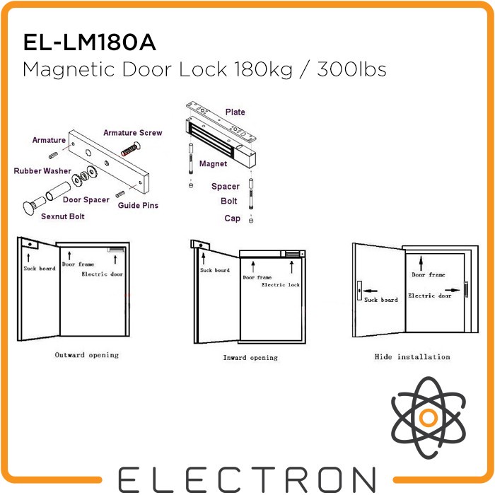 Magnetic Electric Door Lock Pintu Access Control 180 kg 180kg Akses kontrol