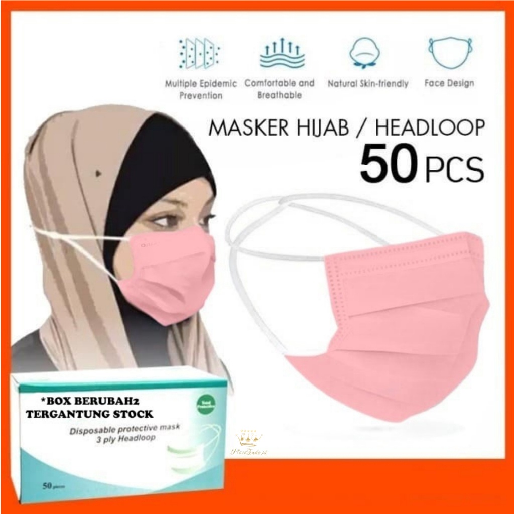 Masker 3ply Hijab warna warni disposable face mask masker medis 3 ply 1 pack 50 pcs