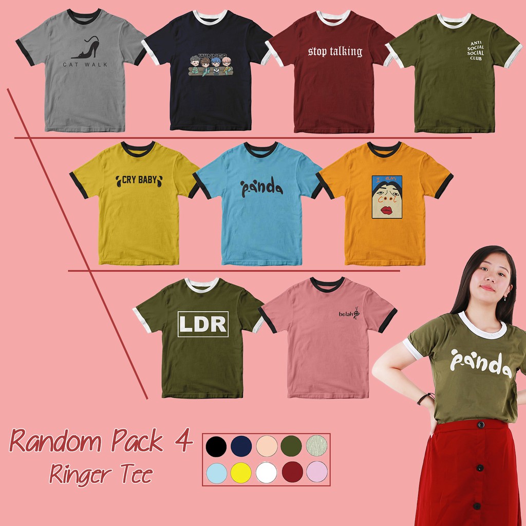 (RS) BAJU KAOS MOTIF RANDOM  RINGER TEE CEWEK TSHIRT COTTON COMBED 30S - YELONIX