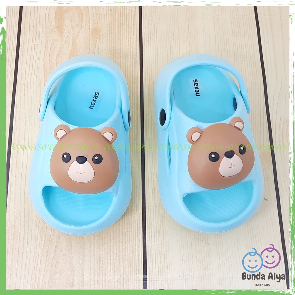 Sandal Anak Laki Laki Usia 4 5 6 Tahun BEAR BIRU Karet Anti Licin - Sendal Anak Cowok Model Tali Belakang Motif Kartun Lucu Karet Anti Licin Size 18-29